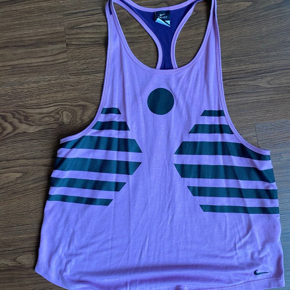 Striped Workout Tank Top Shirt Purple / Black Nike Dri-Fit Small / Medium